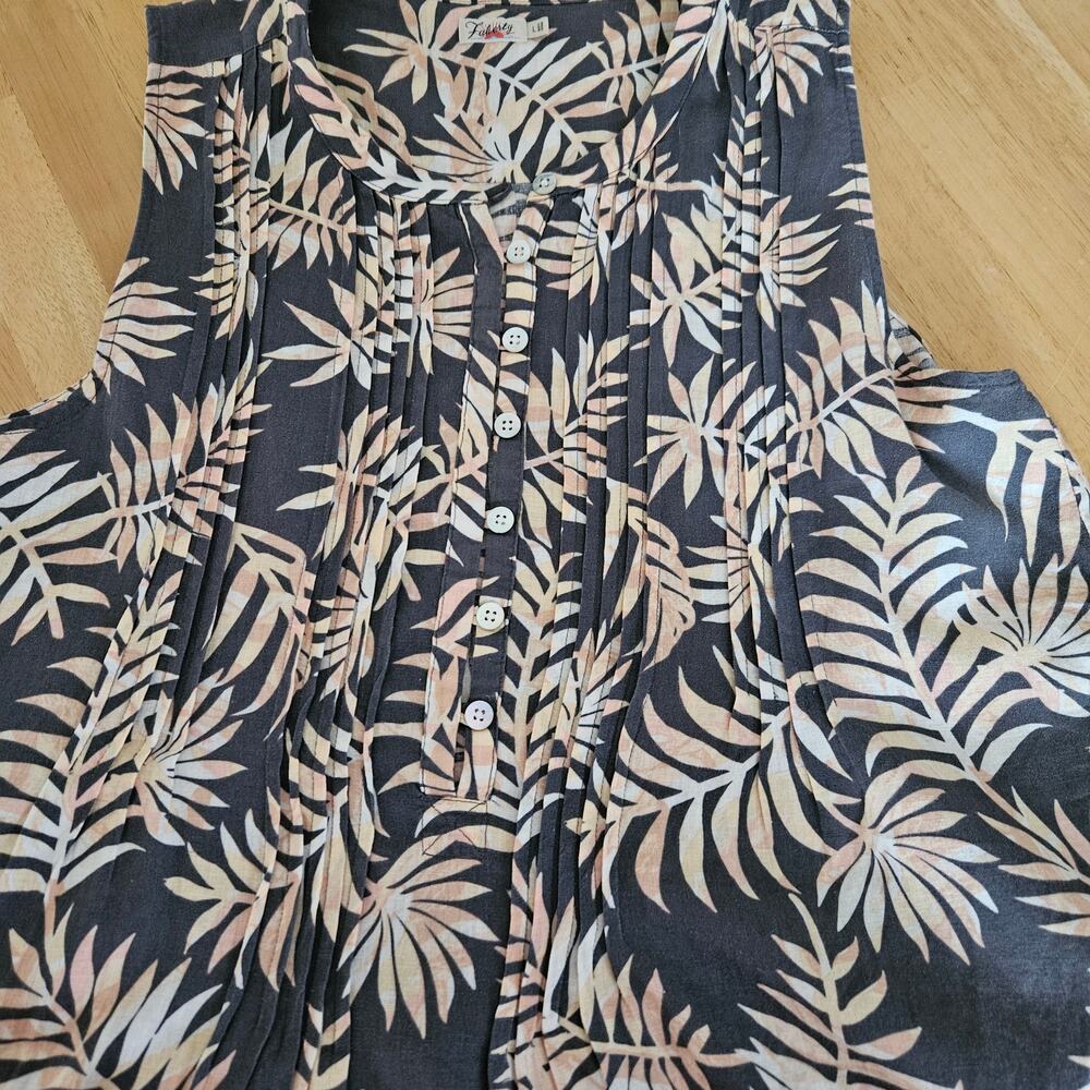 Faherty Isha Linen Blend Mini Dress in Tropical Palm Pintuck Bodice Size L EUC - Picture 5 of 9